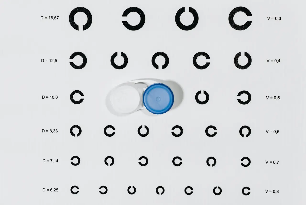 contact lenses on vision testing board